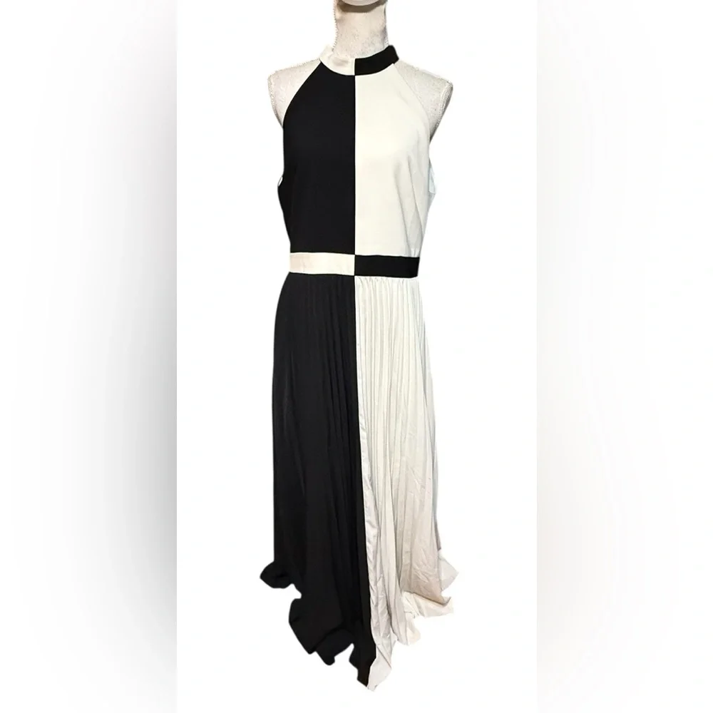 Ted Baker Lixia Maxi- Black and White Pleated Dress, Halter Neck TB 5 - Picture 2 of 5